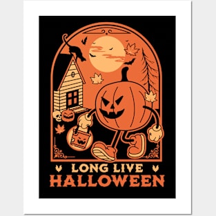 Long Live Halloween - Retro Vintage Halloween Pumpkin Cat Posters and Art